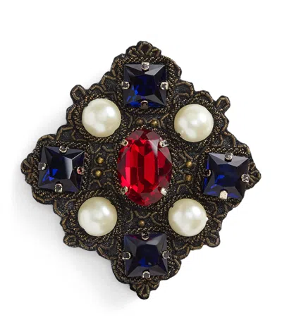 Ralph Lauren Collection Antiqued Pearl & Stone Flat Brooch In Multi