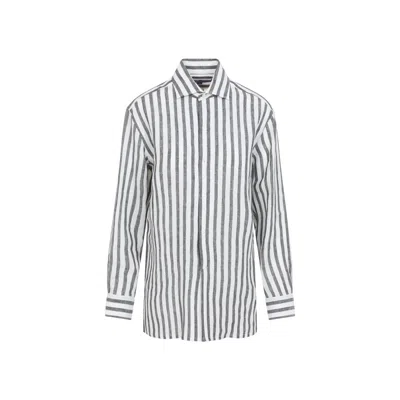 Ralph Lauren Collection Black And White Capri Linen Shirt In Blue