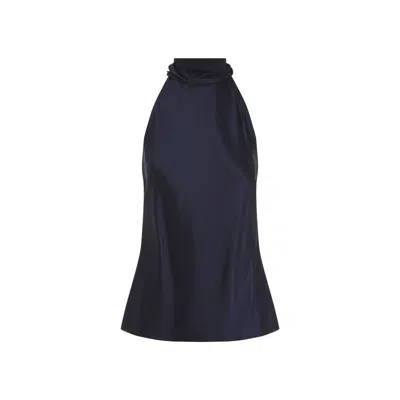 Ralph Lauren Chilton Stretch Silk Charmeuse Top In Icon Navy In Blue