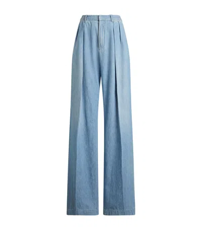 Ralph Lauren Collection Cotton Pleated Tailored Trousers In Blue