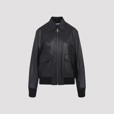 Ralph Lauren Collection Cozy Lamb Leather Bomber Jacket For Women In Black