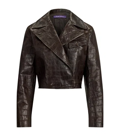 Ralph Lauren Collection Croc-print Jaxson Moto Leather Jacket In Brown