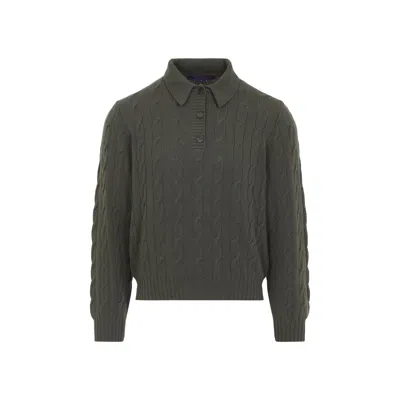 Ralph Lauren Collection Cypress Cable-knit Polo Sweater In Green
