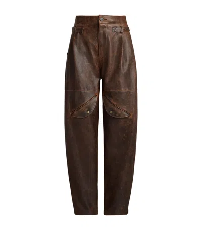 Ralph Lauren Collection Distressed Lambskin Hania Trousers In Brown