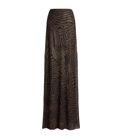 Ralph Lauren Collection Foiled Silk Chiffon Masina Maxi Skirt In Brown