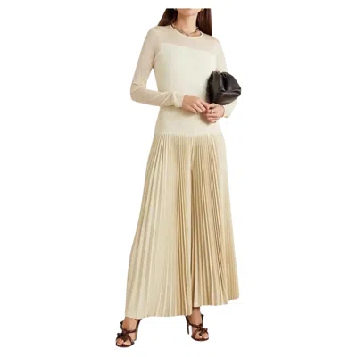 Pre-owned Ralph Lauren Collection Ivory Pleated Knit Wide-leg Jumpsuit, Pre-spring In White