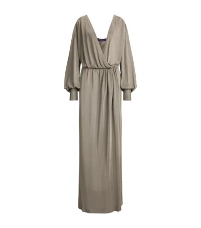 Ralph Lauren Collection Metallic Jersey Stefanie Maxi Dress In Silver