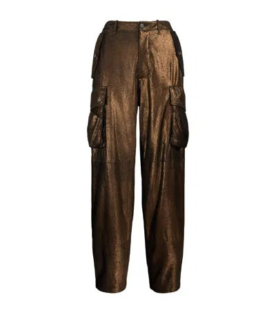 Ralph Lauren Collection Metallic Leather Vaughn Cargo Trousers In Gold