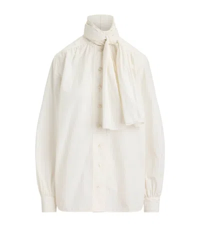 Ralph Lauren Collection Poplin Tie-neck Dara Blouse In Nude
