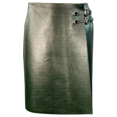 Pre-owned Ralph Lauren Collection Pre-fall 2025 Size 4 Kyler Green Moss Leather Lambskin Buckle Mini Skirt