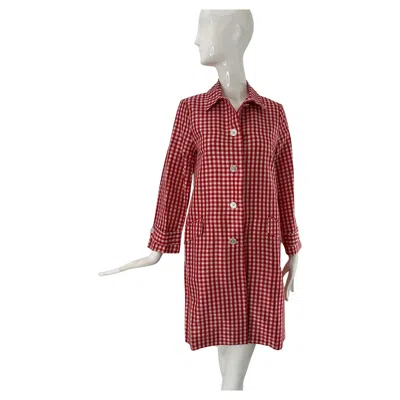 Pre-owned Ralph Lauren Collection Red & White Woven Silk Check Unlined Coat 1990s Size 6