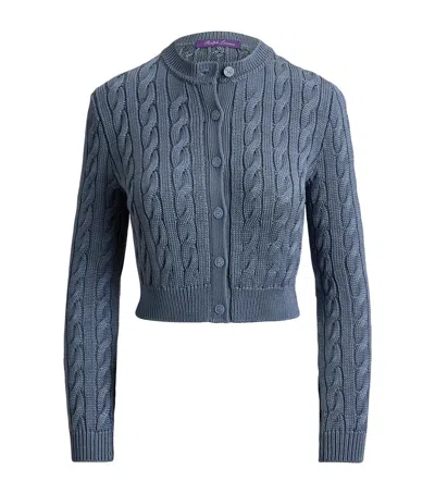 Ralph Lauren Collection Silk Cable-knit Cropped Cardigan In Blue