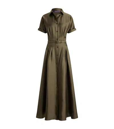 Ralph Lauren Collection Silk Twill Donatella Midi Shirt Dress In Green
