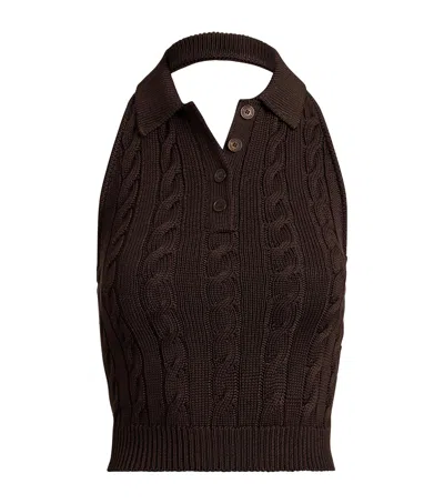 Ralph Lauren Collection Silk-blend Cable-knit Halterneck Polo Sweater In Brown