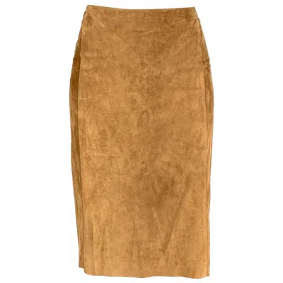 Pre-owned Ralph Lauren Collection Size 6 Tan Suede Pencil Below Knee Skirt In Brown