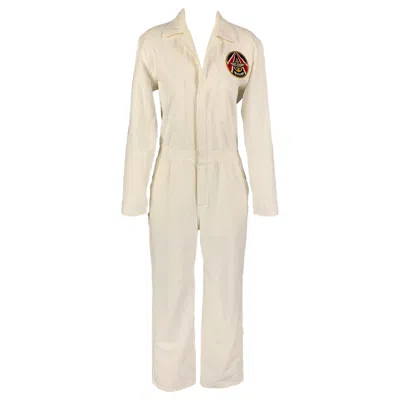 Pre-owned Ralph Lauren Collection Size 8 Cream Cotton Long Sleeve Military Jumpsuit In White
