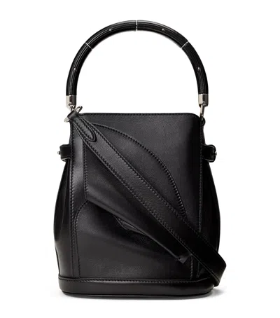 Ralph Lauren Collection Small Leather Floral Bucket Bag In Black