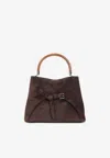 Ralph Lauren Structured Suede Bucket Bag With Bamboo Handle In Brown
