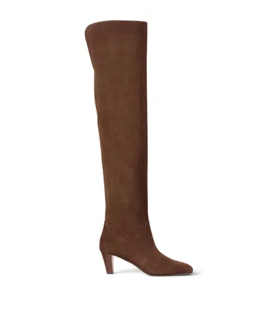 Ralph Lauren Collection Suede Harlee Knee-high Heeled Boots 55 In Brown