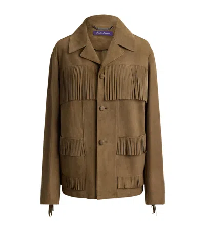 Ralph Lauren Collection Suede Trim-fringe Perce Jacket In Brown