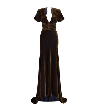 Ralph Lauren Charisse Ruched Velvet Maxi Dress In Green