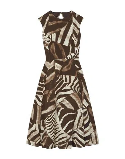 Polo Ralph Lauren Ralph Lauren Collection Woman Midi Dress Brown Size 12 Viscose, Linen