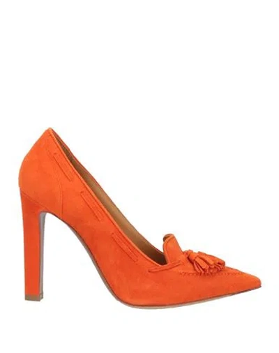 Ralph Lauren Collection Woman Pumps Orange Size 7.5 Leather