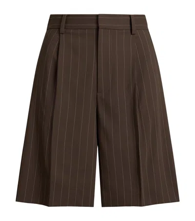 Ralph Lauren Collection Wool Stripe Tailored Shorts In Brown