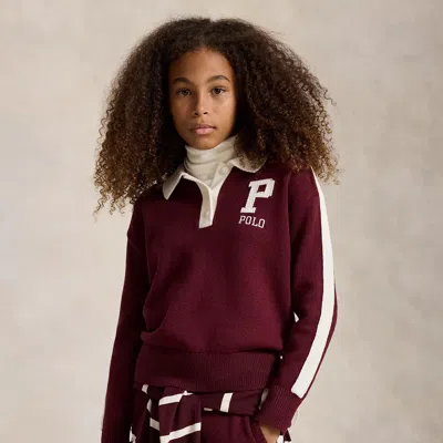 Ralph Lauren Kids' Collegiate Cotton-wool Sweater In Rich Ruby Multi In Burgundy