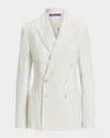 Ralph Lauren Collen Embroidered Double-breasted Jacket In Prchmnt Cr