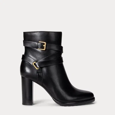 Ralph Lauren Collins Burnished Leather Bootie Heel In Black
