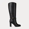 Ralph Lauren Collins Burnished Leather Tall Boot Heel In Black