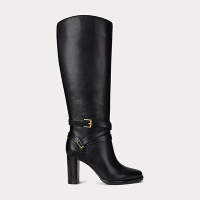 Ralph Lauren Collins Burnished Leather Tall Boot Heel In Black