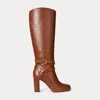 Ralph Lauren Collins Calfskin Tall Boot Heel In Brown