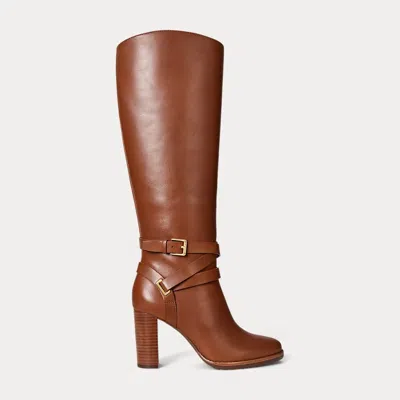Ralph Lauren Collins Calfskin Tall Boot Heel In Brown