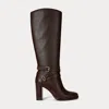 Ralph Lauren Collins Calfskin Tall Boot Heel In Brown