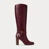 Ralph Lauren Collins Calfskin Tall Boot Heel In Burgundy