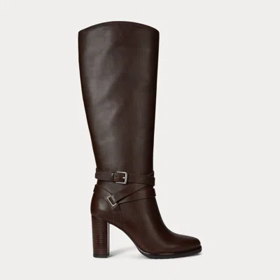 Ralph Lauren Collins Calfskin Tall Boot Heel In Dark Hickory In Brown