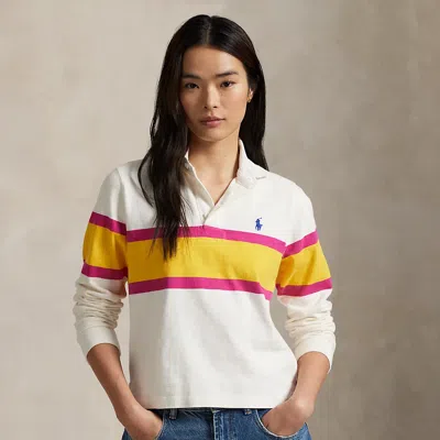 Ralph Lauren Color-blocked Cotton Jersey Rugby Shirt In White