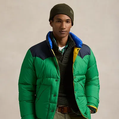 Polo Ralph Lauren Color-blocked Down Western Jacket In Green,navy