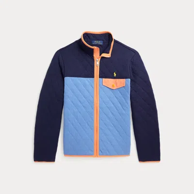 Ralph Lauren Kids' Colour-blocked Quilted Double-knit Jacket In Blue