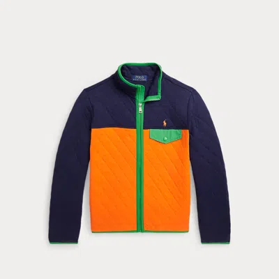 Ralph Lauren Kids' Colour-blocked Quilted Double-knit Jacket In Orange