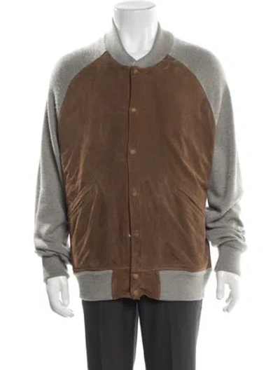 Pre-owned Ralph Lauren Colorblock Pattern Bomber Jacket In Brown