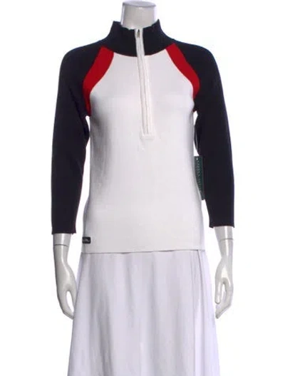 Pre-owned Ralph Lauren Colorblock Pattern Mock Neck Sweater In White