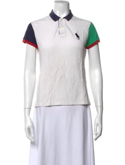 Pre-owned Ralph Lauren Colorblock Pattern Short Sleeve Polo In White