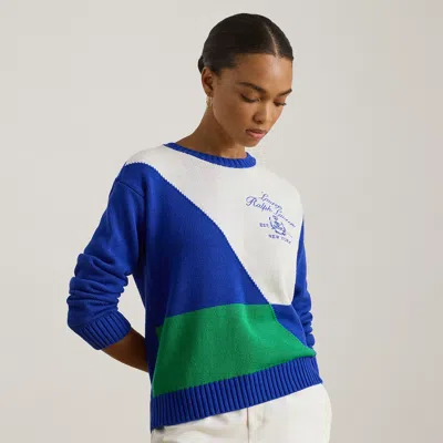 Ralph Lauren Womens Color Blocked Crewneck Sweater In Blue