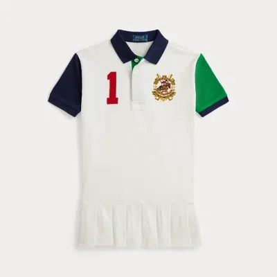 Ralph Lauren Kids' Color-blocked Cotton Mesh Polo Dress In Deckwash White