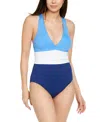 Ralph Lauren Colorblocked Halter Tummy-control One-piece Swimsuit In Blue