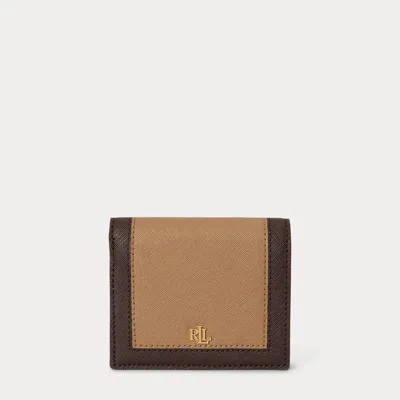 Ralph Lauren Color-blocked Leather Compact Wallet In Camel/chestnut Brown