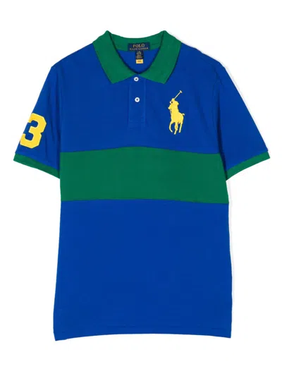 Polo Ralph Lauren Kids' Colour-block Logo-embroidered Polo Shirt In Blue